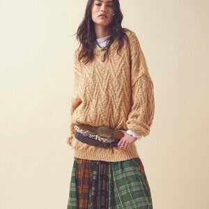 Free People Isla Cable Knit Cotton Sweater Cream
